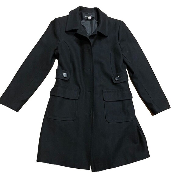 Women’s Black Wool Long Single Breast Pea Coat Moda International Black Sz. 14 - Picture 1 of 7